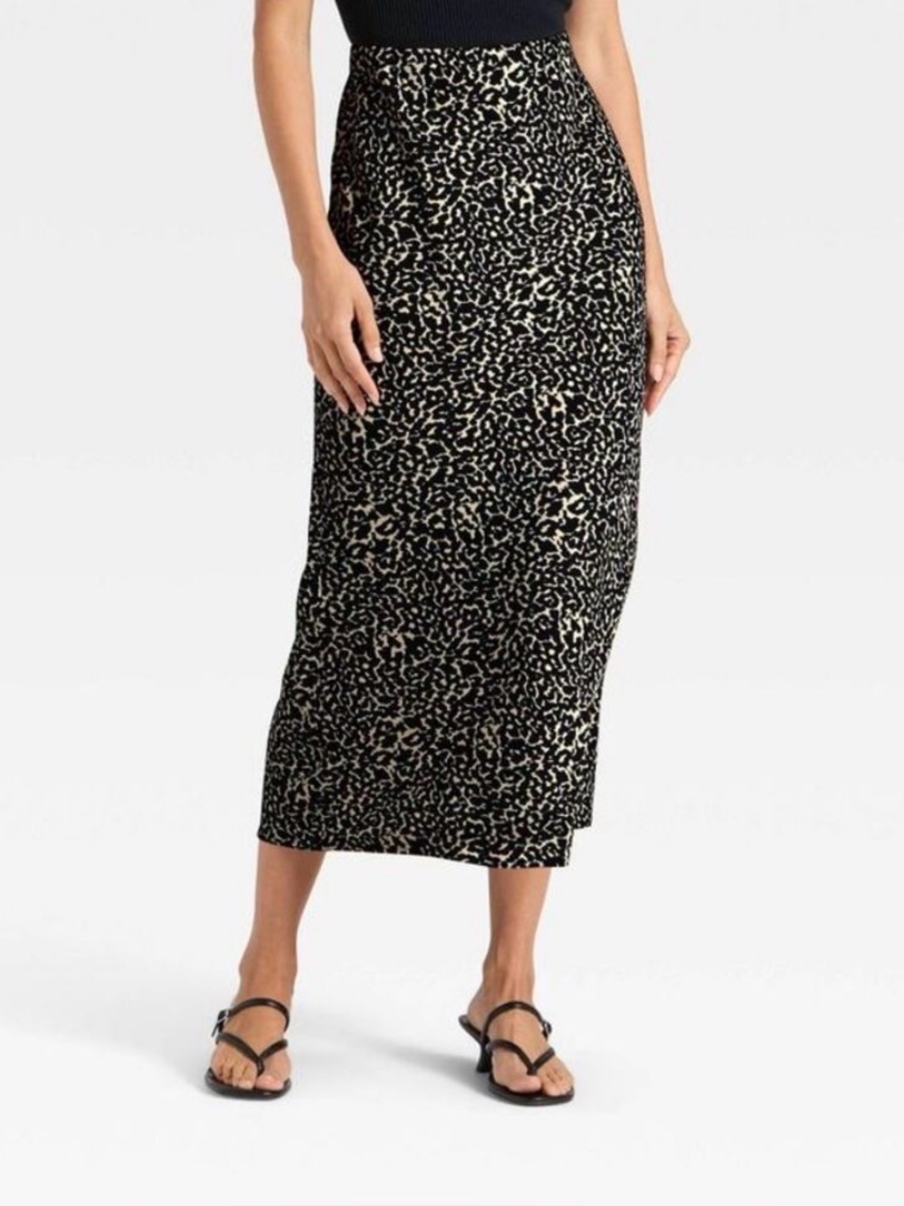 NWT A New Day Black Cream Midi Elastic Waist Skirt Plus Size 1X